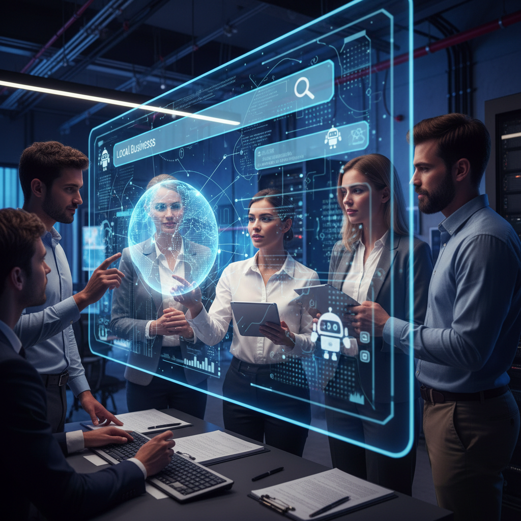 An infographic explaining how AI marketing automation benefits local businesses in AI search by building a neural footprint.