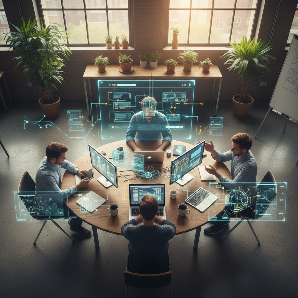 A business owner looks thoughtfully at a screen showing options for the best tools for AI automation for website creation.