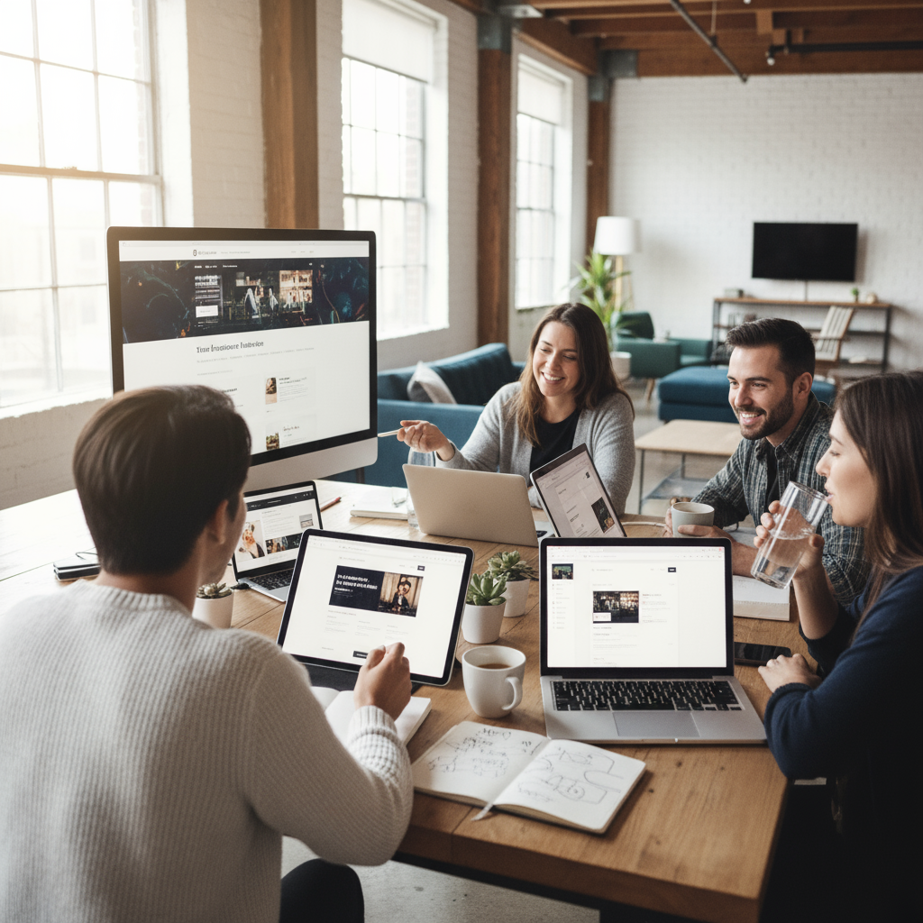 Developer coding a responsive website on a laptop.