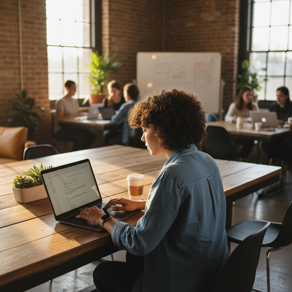 A business owner in Austin TX searching for WordPress website developers on a laptop.
