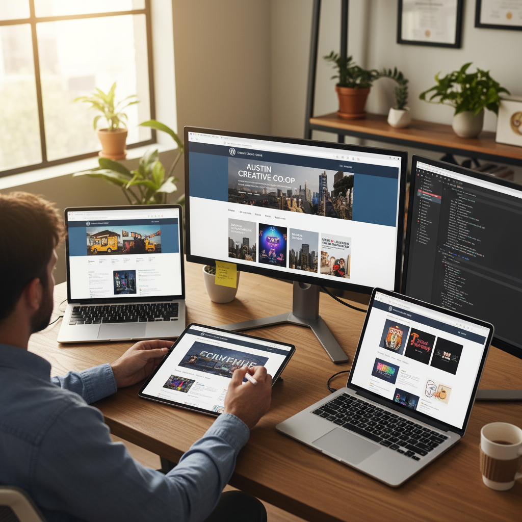 A WordPress website design mockup for a local Austin business.