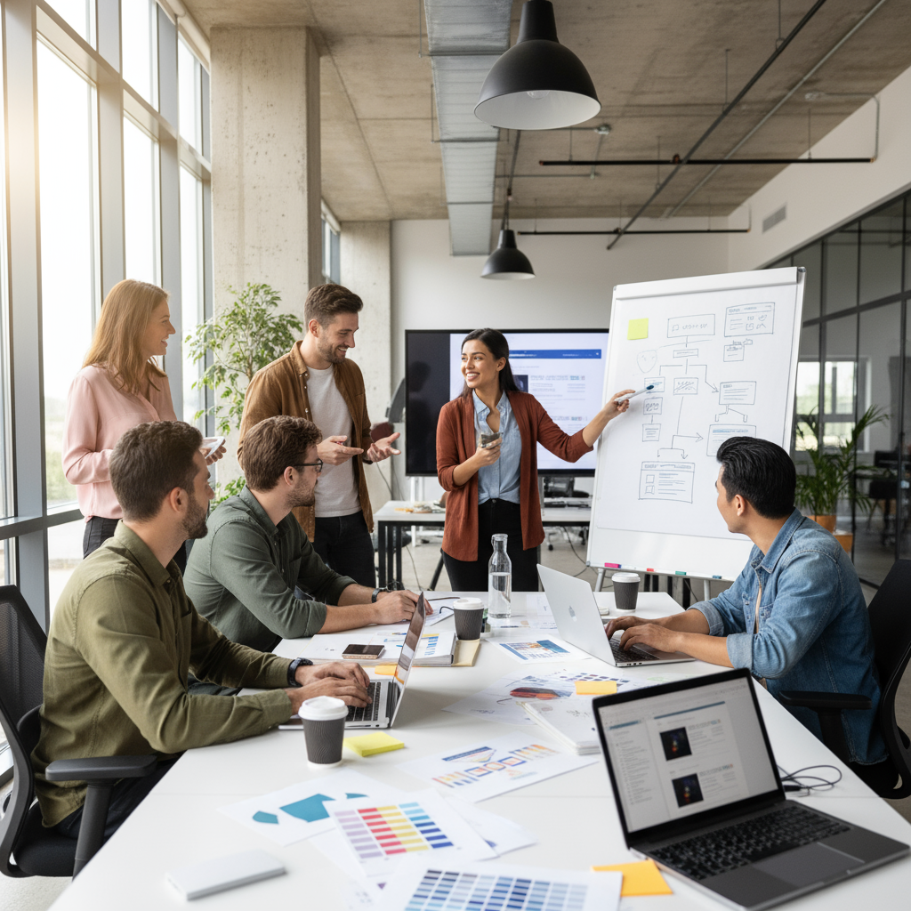 A graphic illustrating AI-powered marketing automation for a Columbus business.