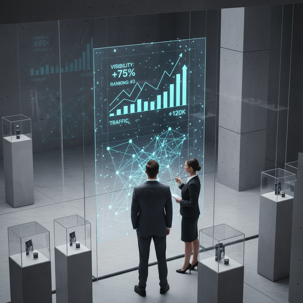 An illustration of link-building improving search engine rankings, a key way backlinks improve website SEO.