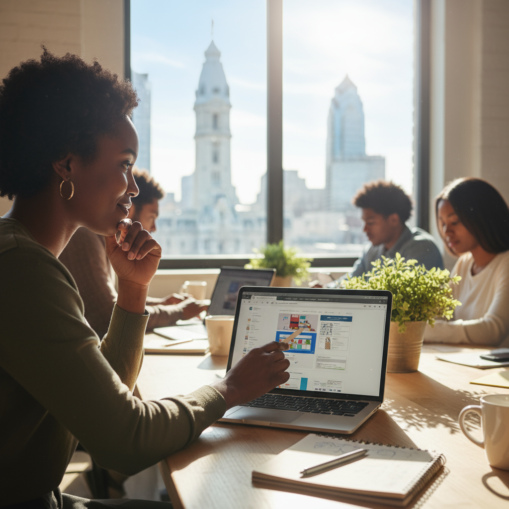 A modern website design preview for a Philadelphia business.