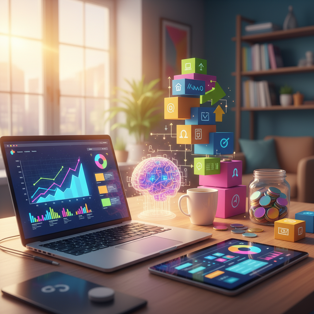 A designer using a computer with AI interfaces to automate WordPress website development.