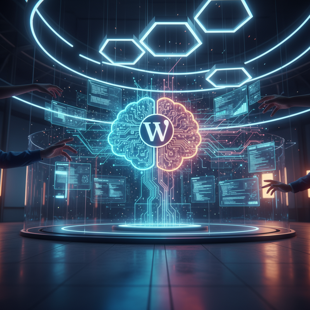 Stylized graphic asking the question: Can I use AI to automate my WordPress website development?