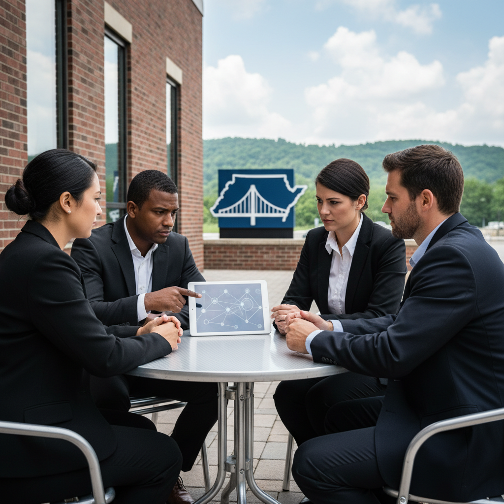 A tablet showing AI search results for businesses in Wheeling, WV