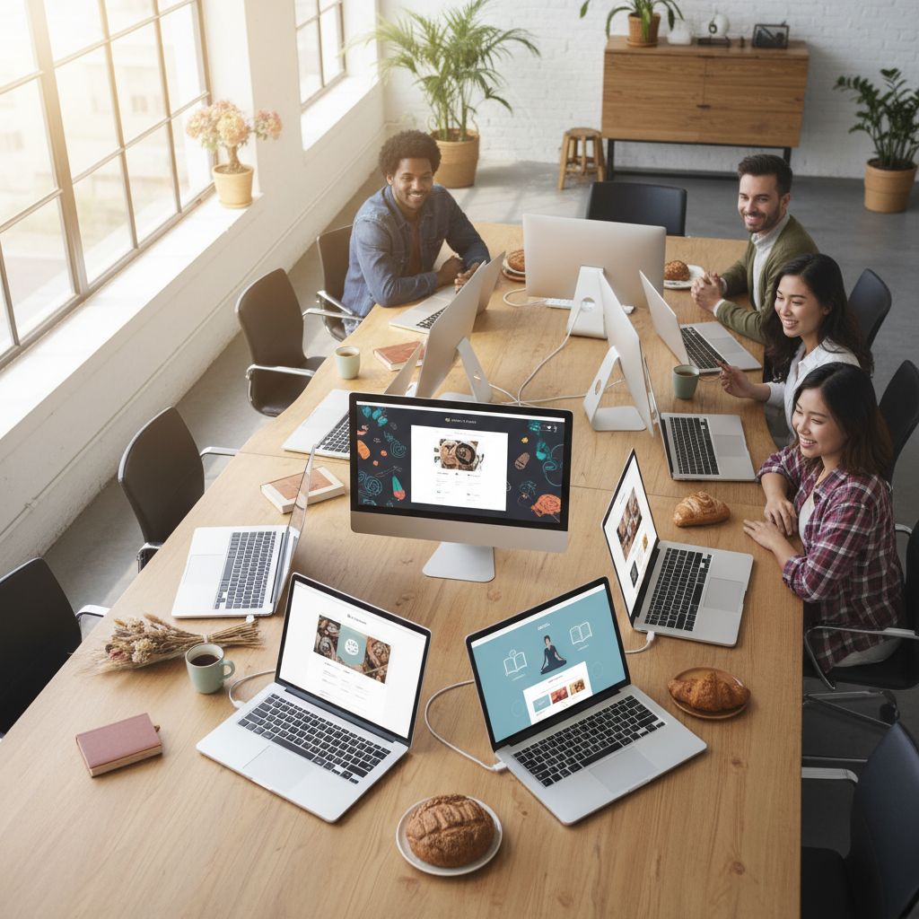 A local business owner smiling at their computer, satisfied with the leads generated by their AI-automated website from innovAIt Media.
