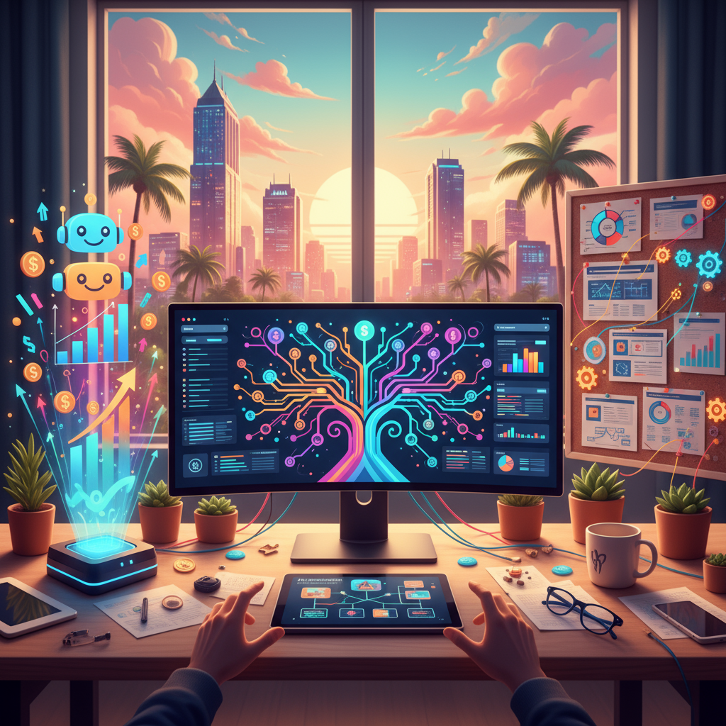 A business owner in Tampa searching for AI automation WordPress developers on a laptop.