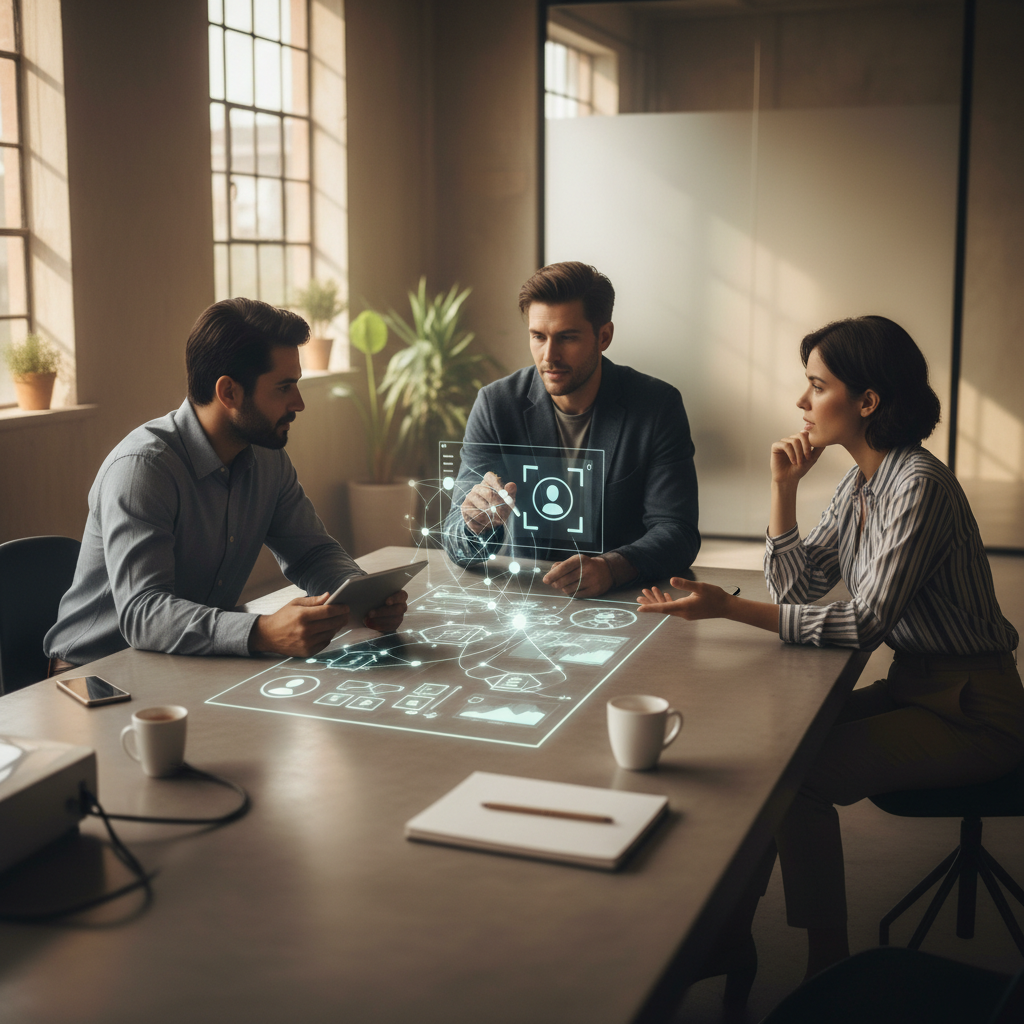 A marketing team discusses a report about AI automation and its effect on web design.