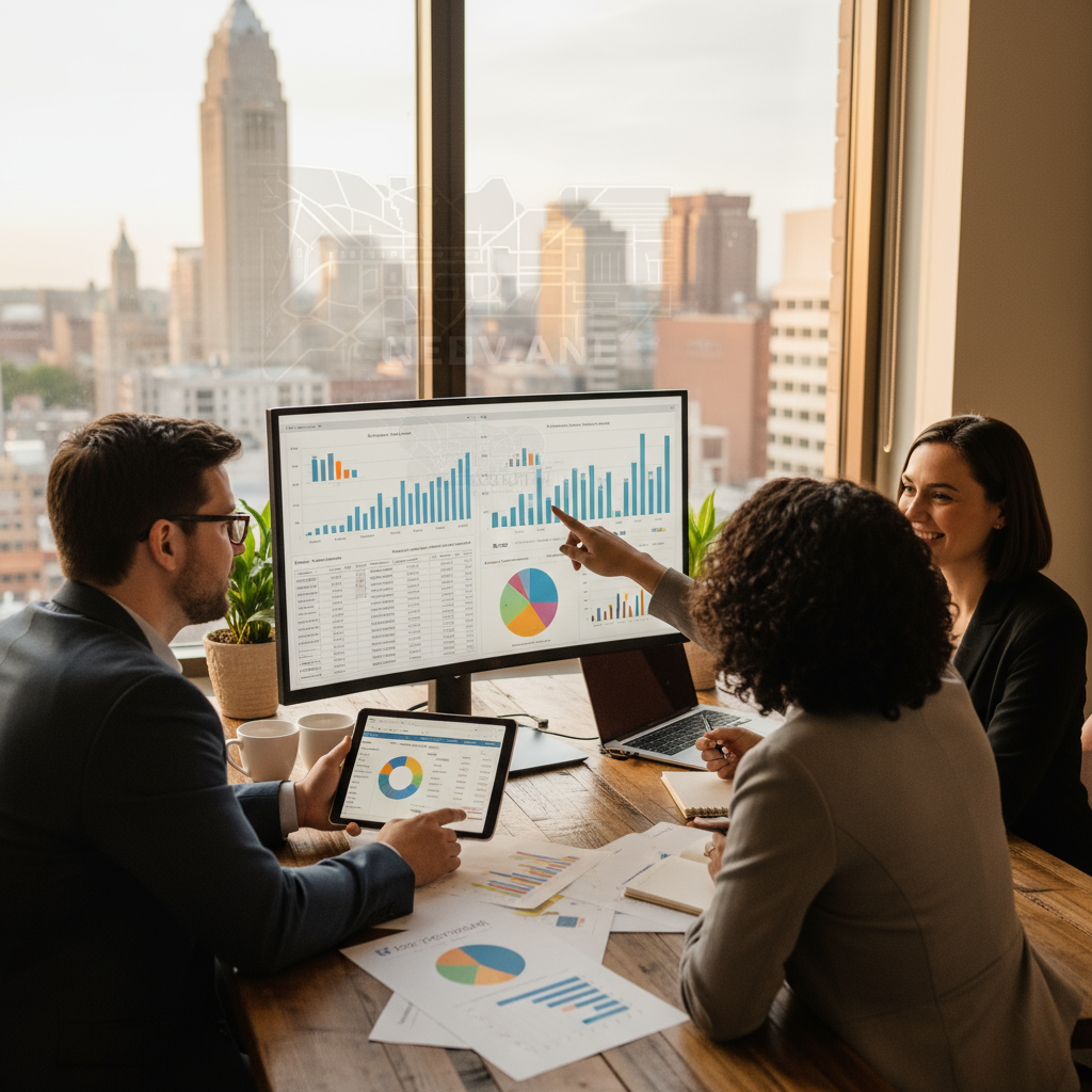 A business owner in Cleveland, OH reviewing how to analyze small business SEO packages cleveland oh on a computer screen