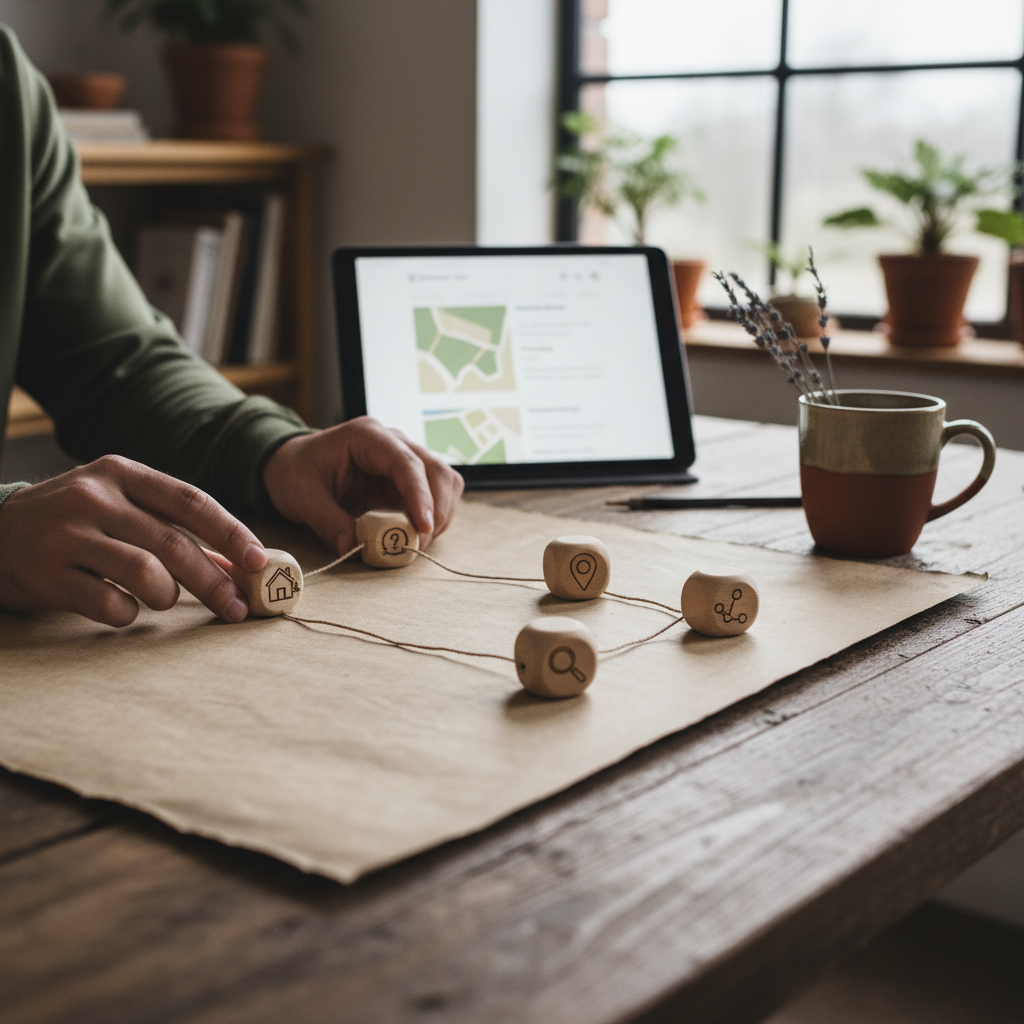 A modern real estate website dashboard displayed on a laptop, showing local market analytics.