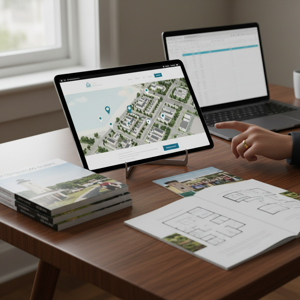 An illustration showing how AI helps determine what's the best way to design a real estate website for local markets.