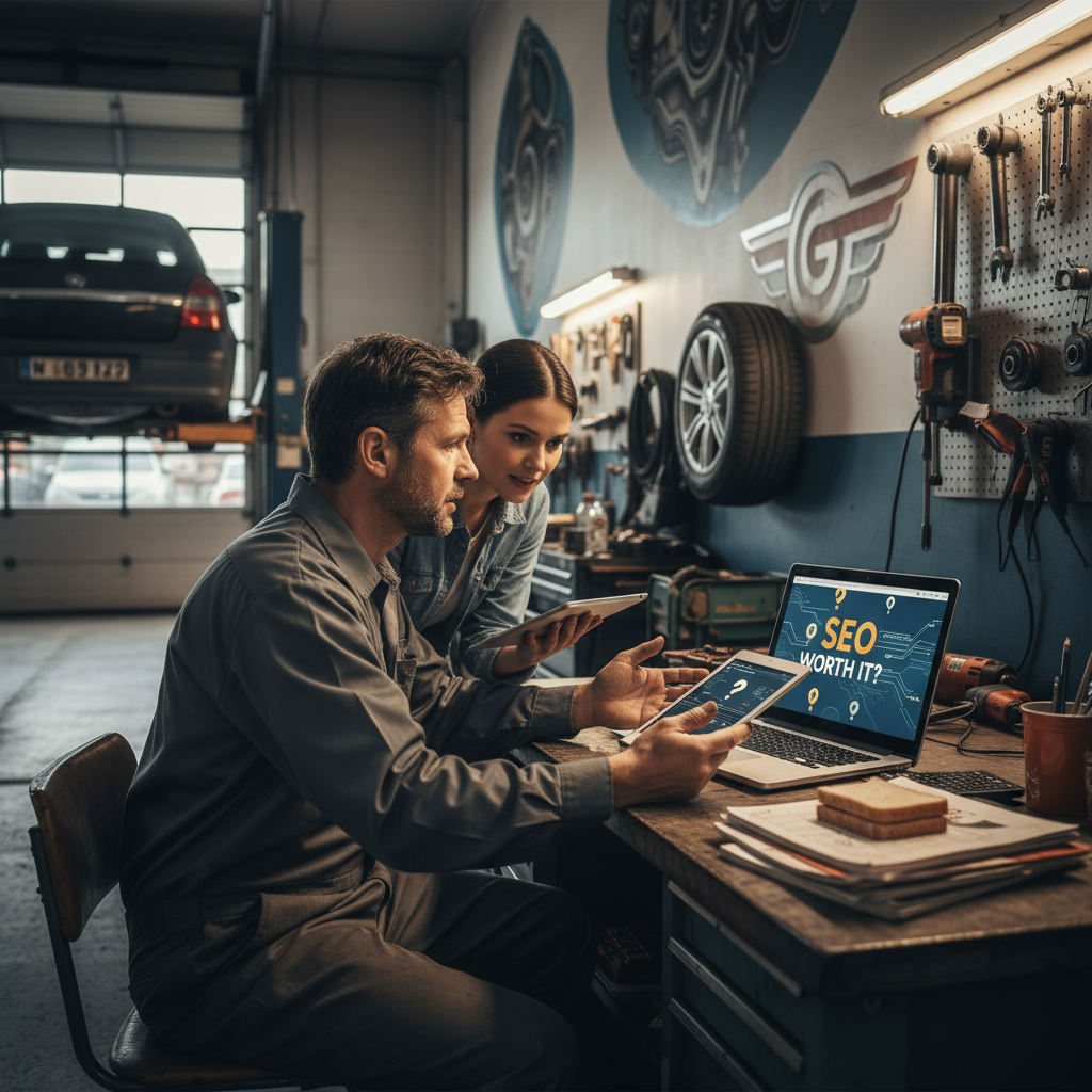 A business owner checking their local SEO rankings on a laptop, symbolizing the answer to 'Is SEO Worth It for Small Local Businesses?'