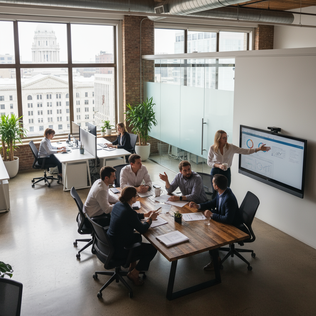Lawyer discussing law firm website design Buffalo NY with client
