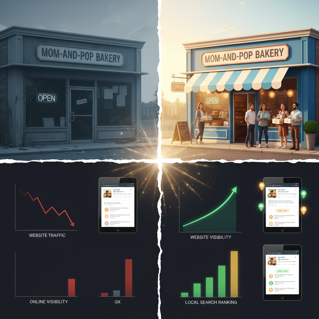 An AI-powered dashboard showing automated local content generation for a small business.
