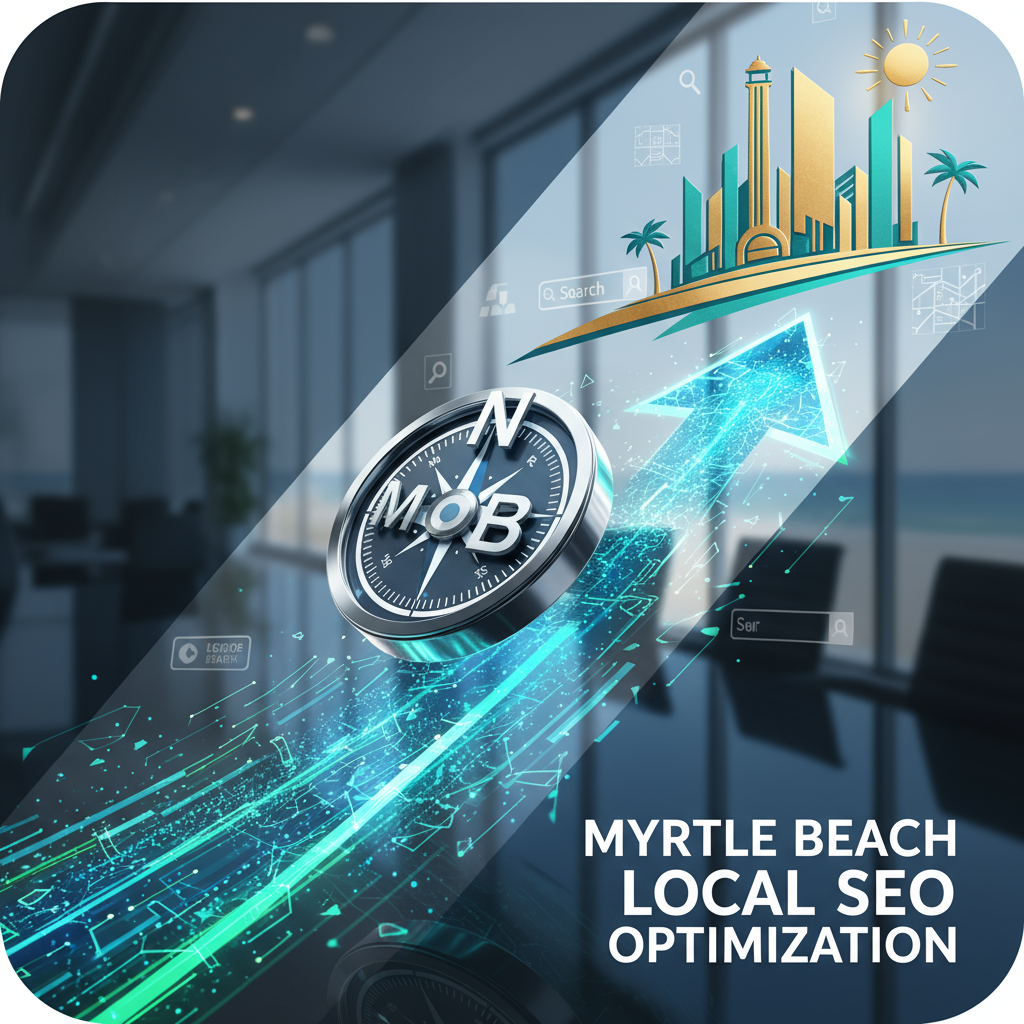 Methods for Myrtle Beach local SEO optimization showing a map of the area with digital pins hovering over businesses.