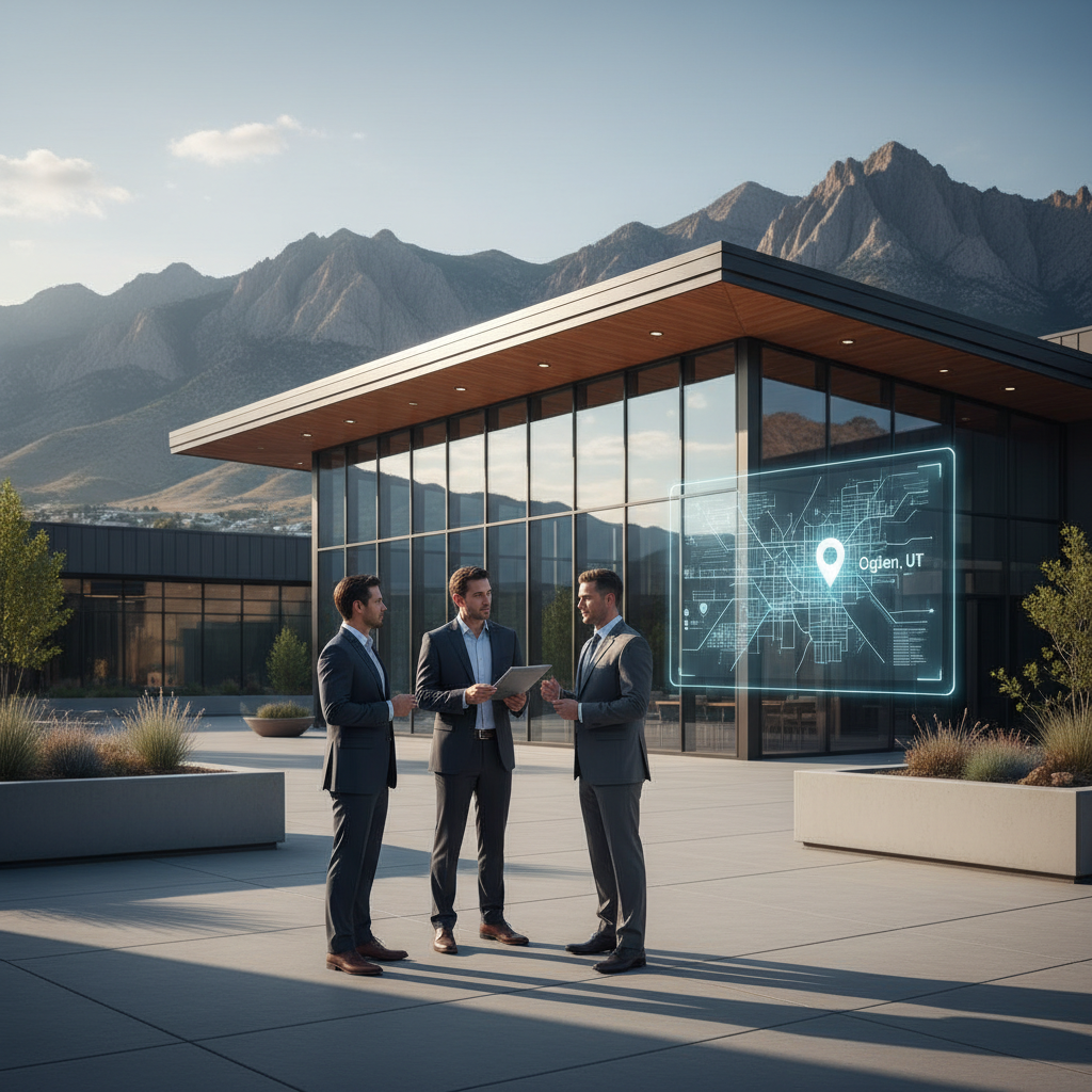 A digital representation of an AI chatbot recommending a local business in Ogden, UT