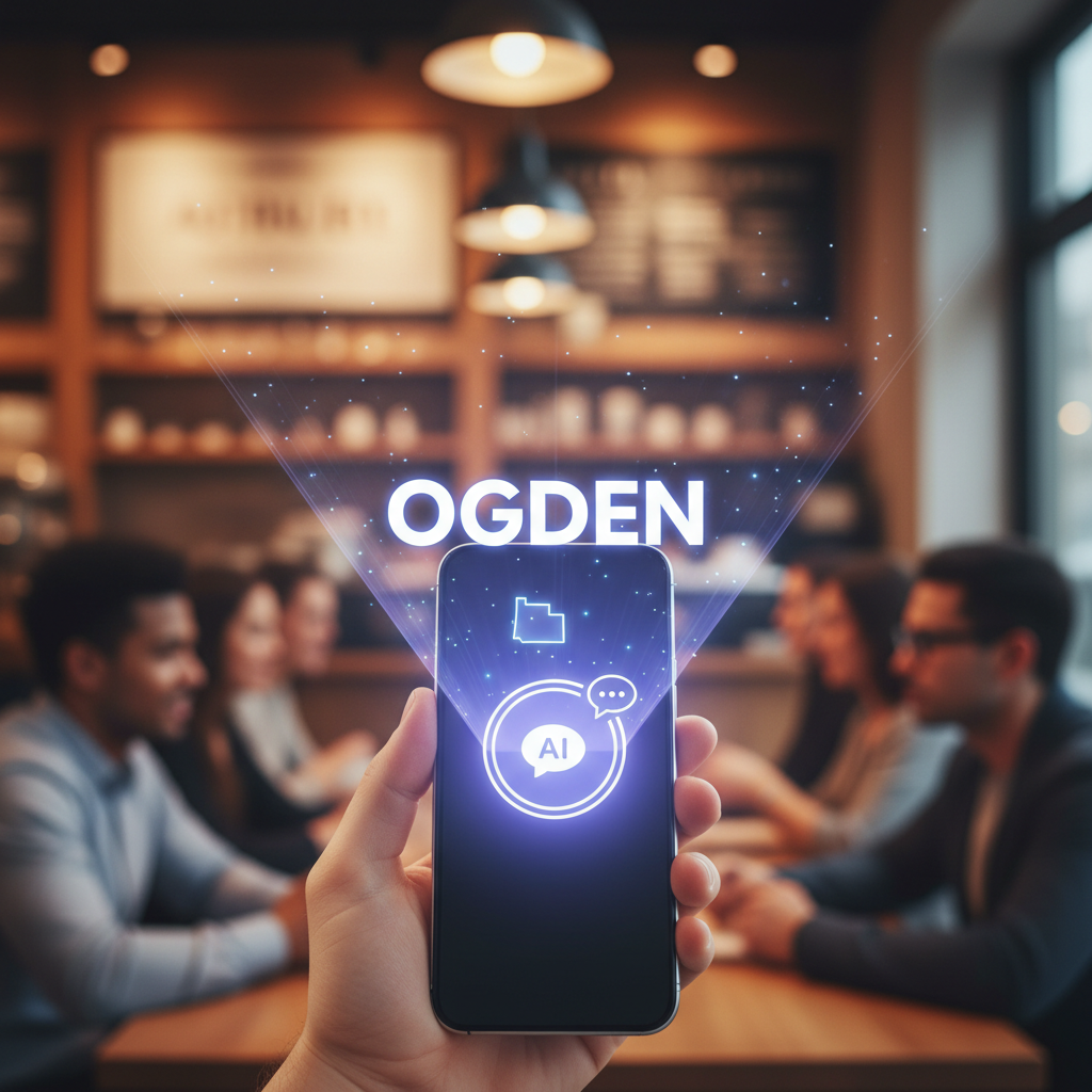 Why is it important for AI chatbots to recommend my Ogden, UT business? An illustration showing AI driving customers to a local shop.