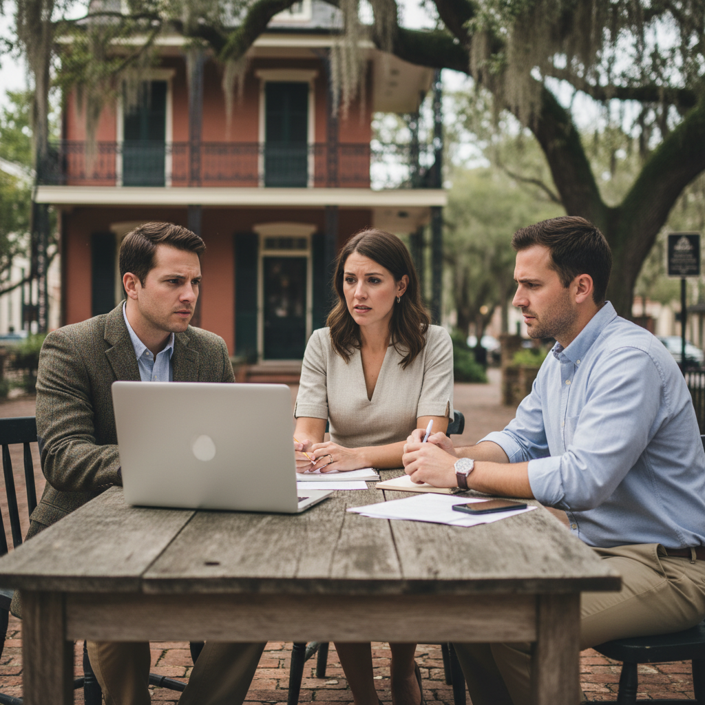 An illustration showing how an AI chatbot recommends a local Savannah, GA business to a user.