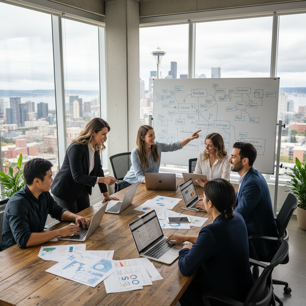 A smartphone displaying a mobile-responsive website for a local Seattle service business.