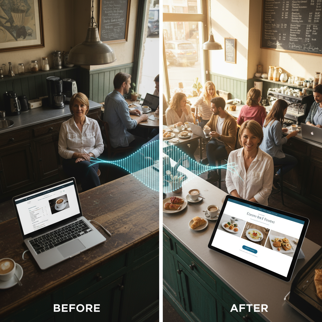 small business web design Myrtle Beach - Artificial intelligence (AI) graphic merging with a website design interface, representing innovAIt Media's rapid, AI-powered web development for small businesses