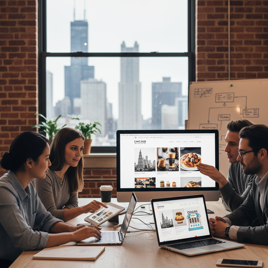 small business website design Chicago - Chicago skyline at dusk, representing small business opportunity