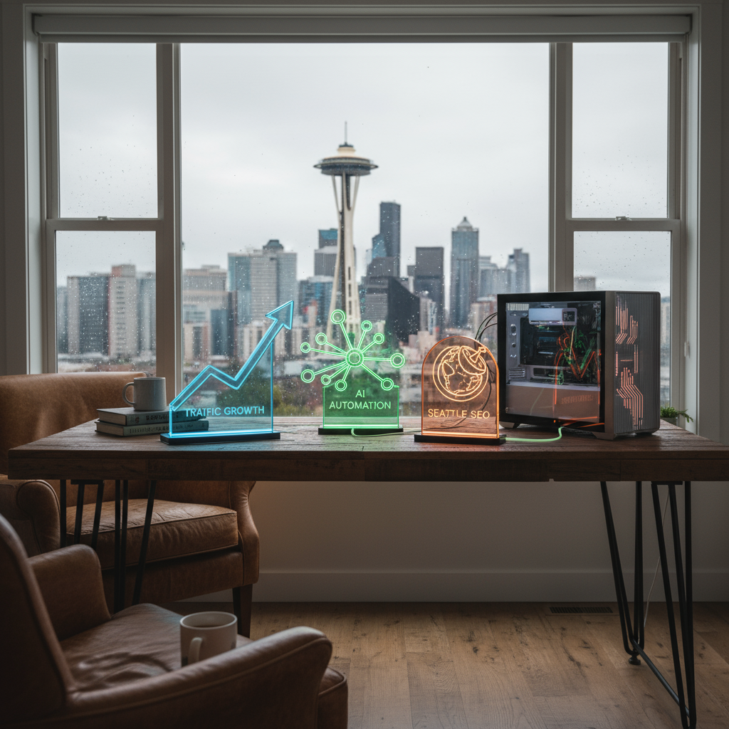 A map of Seattle highlighting various neighborhoods, showcasing a key tip for AI automation to improve website traffic in seattle wa