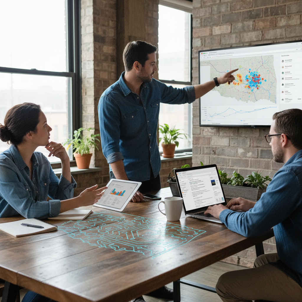 A data dashboard showing AI marketing analytics for businesses in Oklahoma City, OK