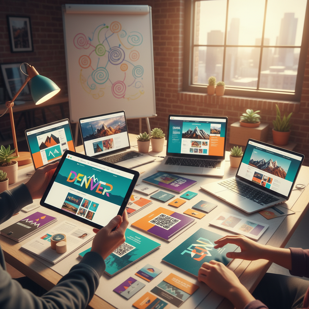 Tricks for local website designers in Denver CO to get more clients, showing a map of Denver with SEO signals.