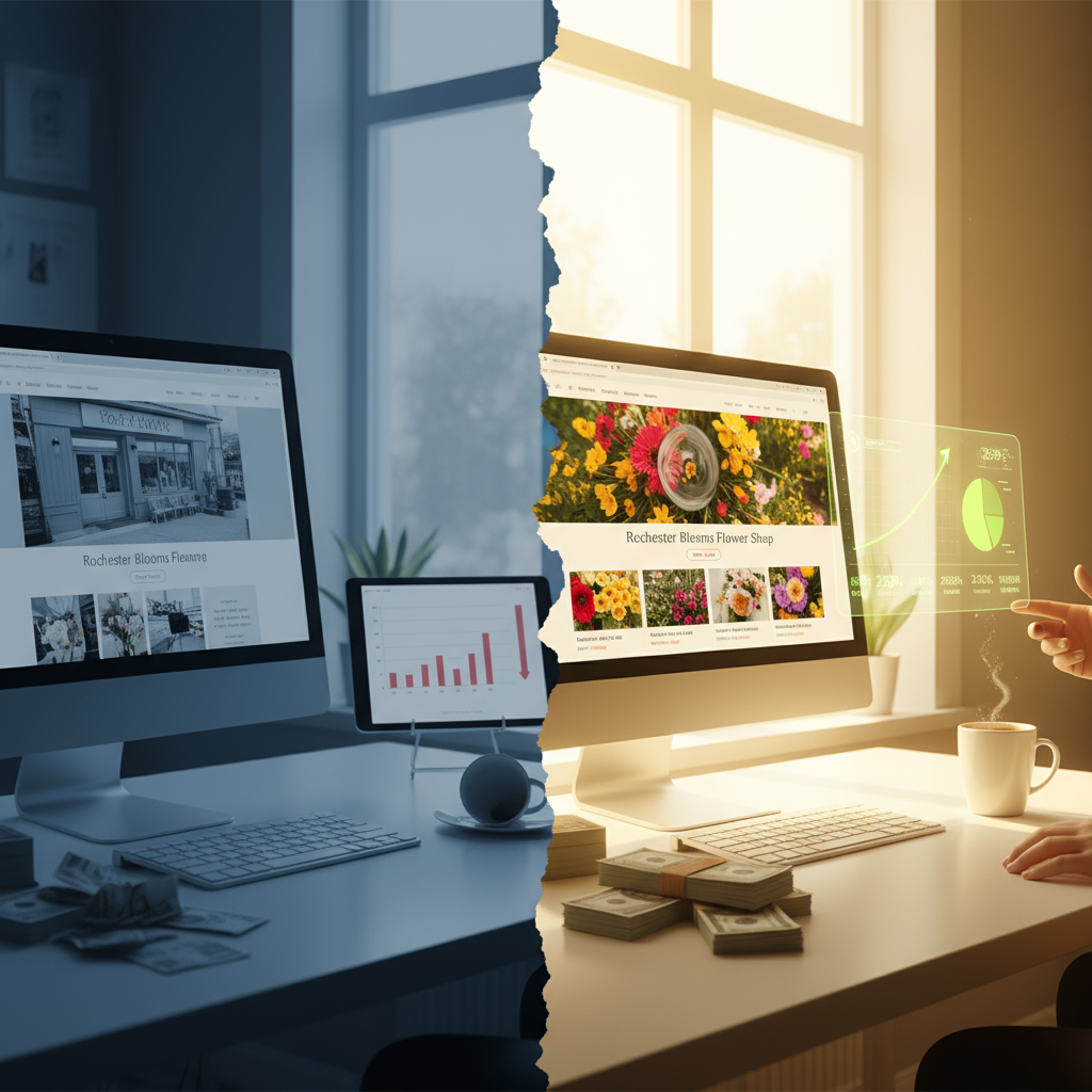 An infographic comparing the Total Cost of Ownership of a DIY website builder vs a professional website builder for small businesses rochester ny.