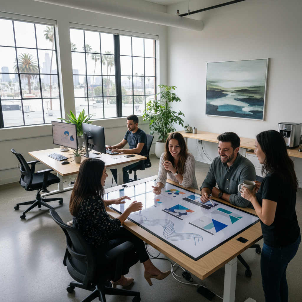 website design company Los Angeles - A diverse group of small business owners discussing website strategy
