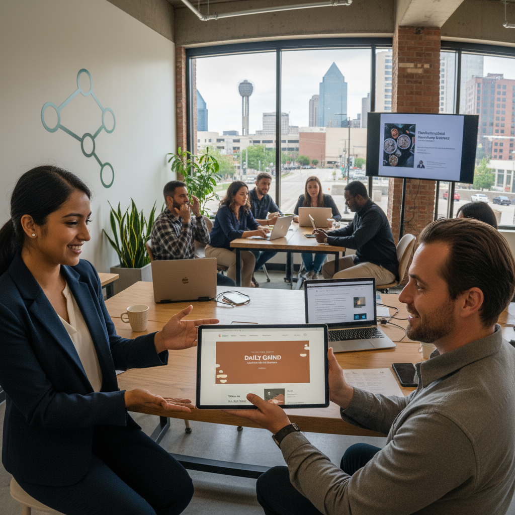 website design for small business Dallas - Modern website design for small business Dallas with skyline background