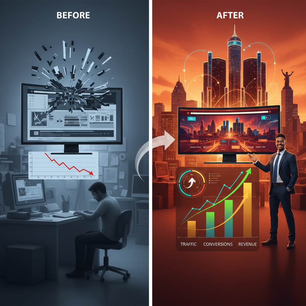 A whiteboard showing the strategic process of a expert website redesign Detroit Michigan.