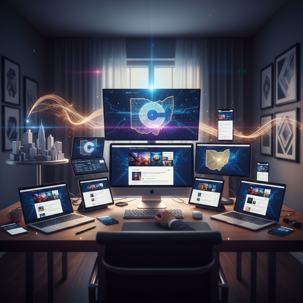 An illustration of our AI automation system generating content for a redesigned website in Columbus OH.