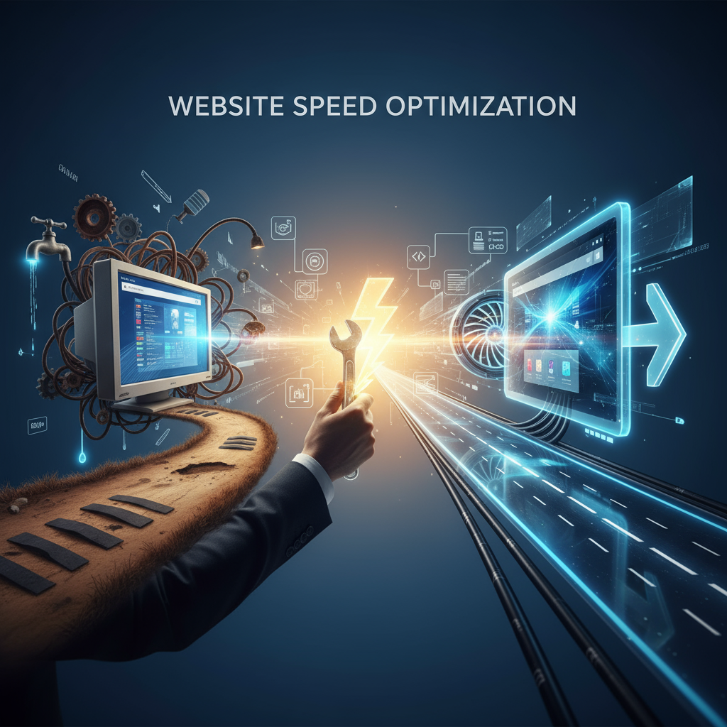 Website Speed Optimization Techniques - A fast loading website on a computer screen, symbolizing website speed optimization