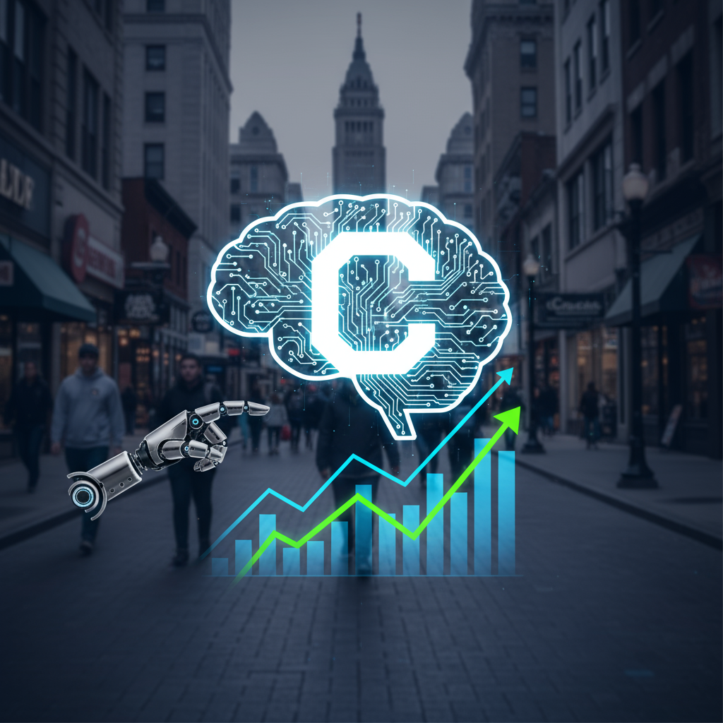 A graphic illustrating what does AI automation mean for small business SEO in Cleveland OH