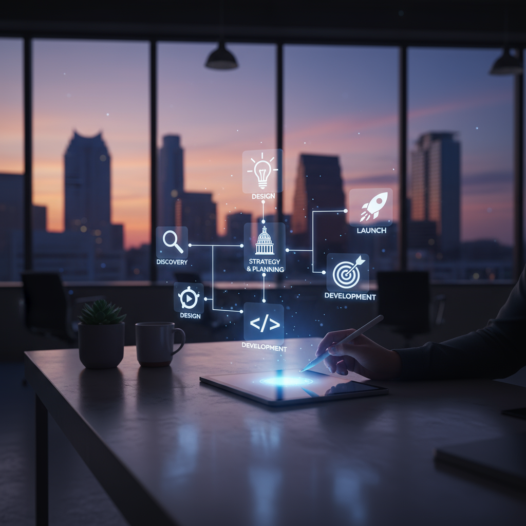 A digital blueprint of a website redesign for a business in Austin, Texas.