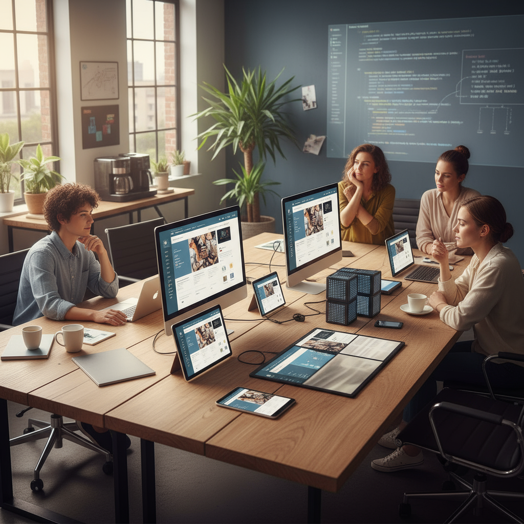 A diagram showing how AI automation amplifies a mobile-friendly website's reach.