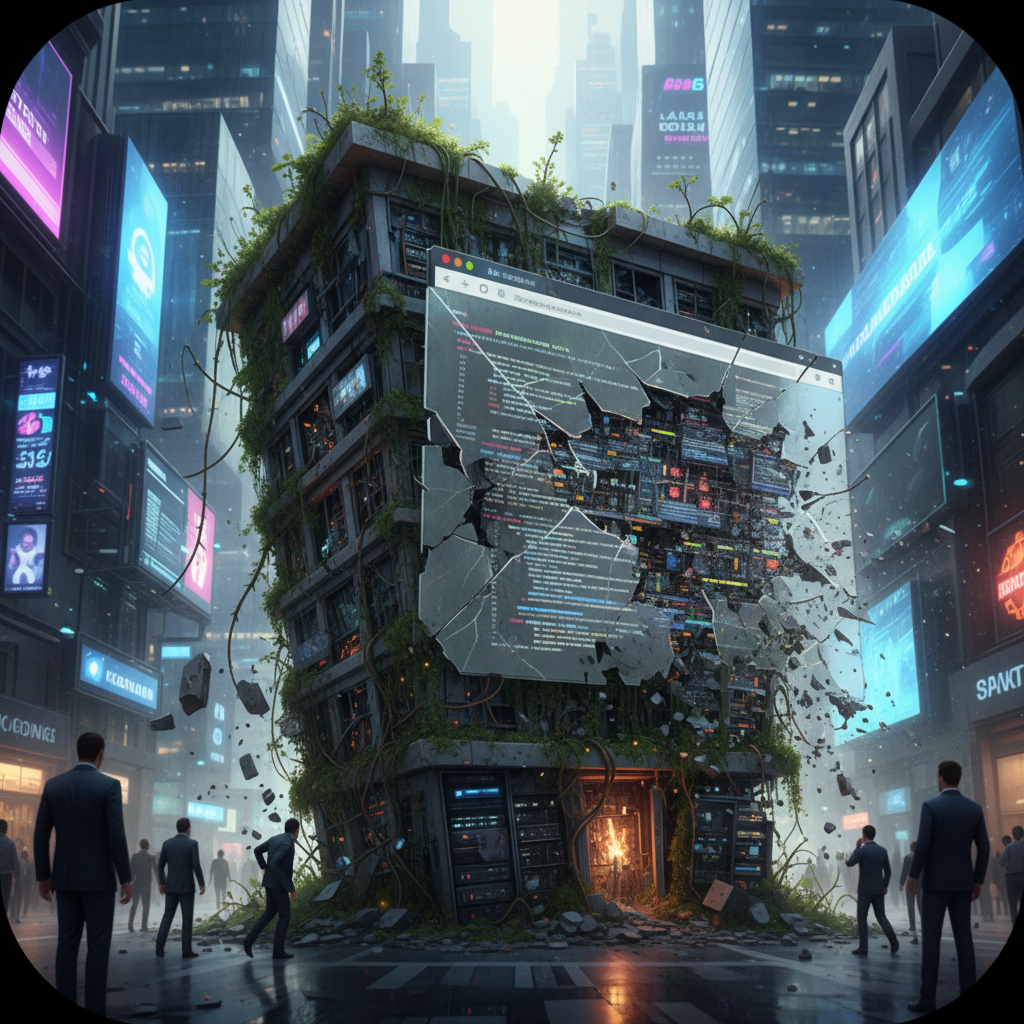 A person looking stressed at a computer with an error message, illustrating what happens if you don't automate website maintenance.