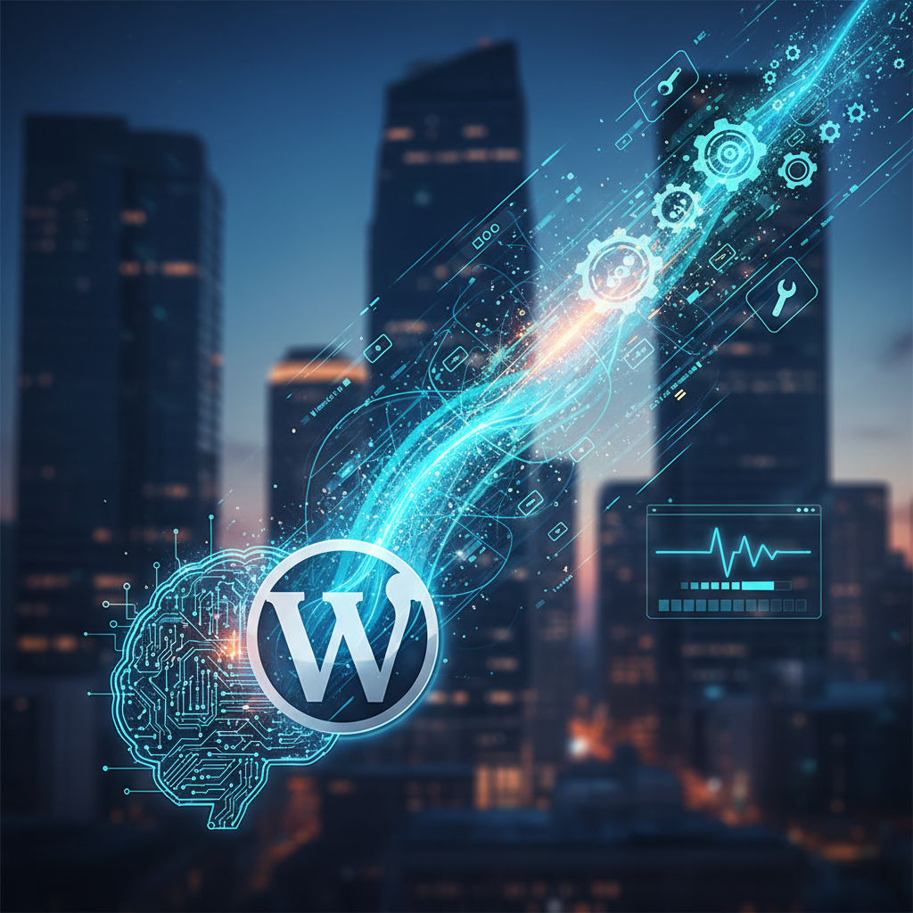 A graphic explaining what is AI automation for WordPress website maintenance and how to implement it.