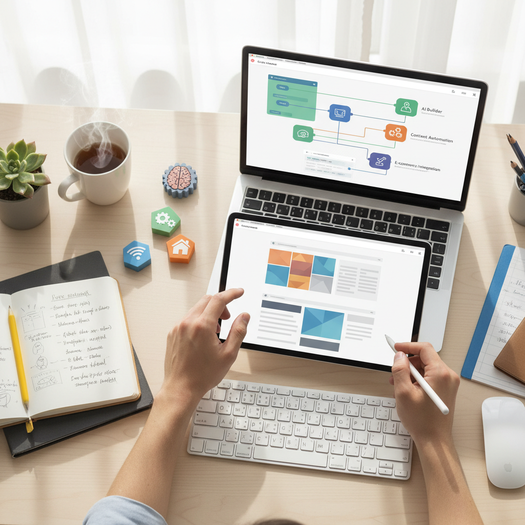A designer refining an AI-generated website layout for a local business.