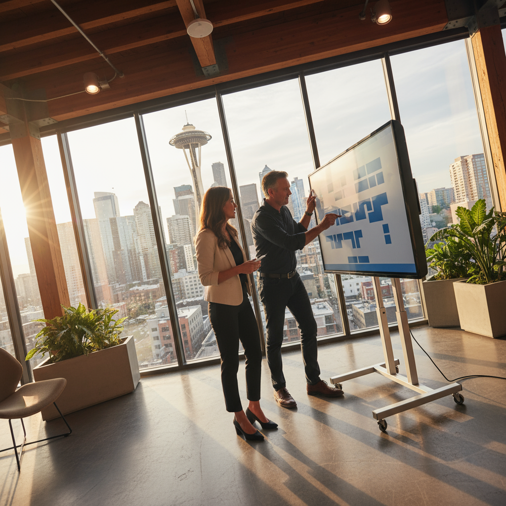 A business owner consulting with WordPress experts in Seattle WA.
